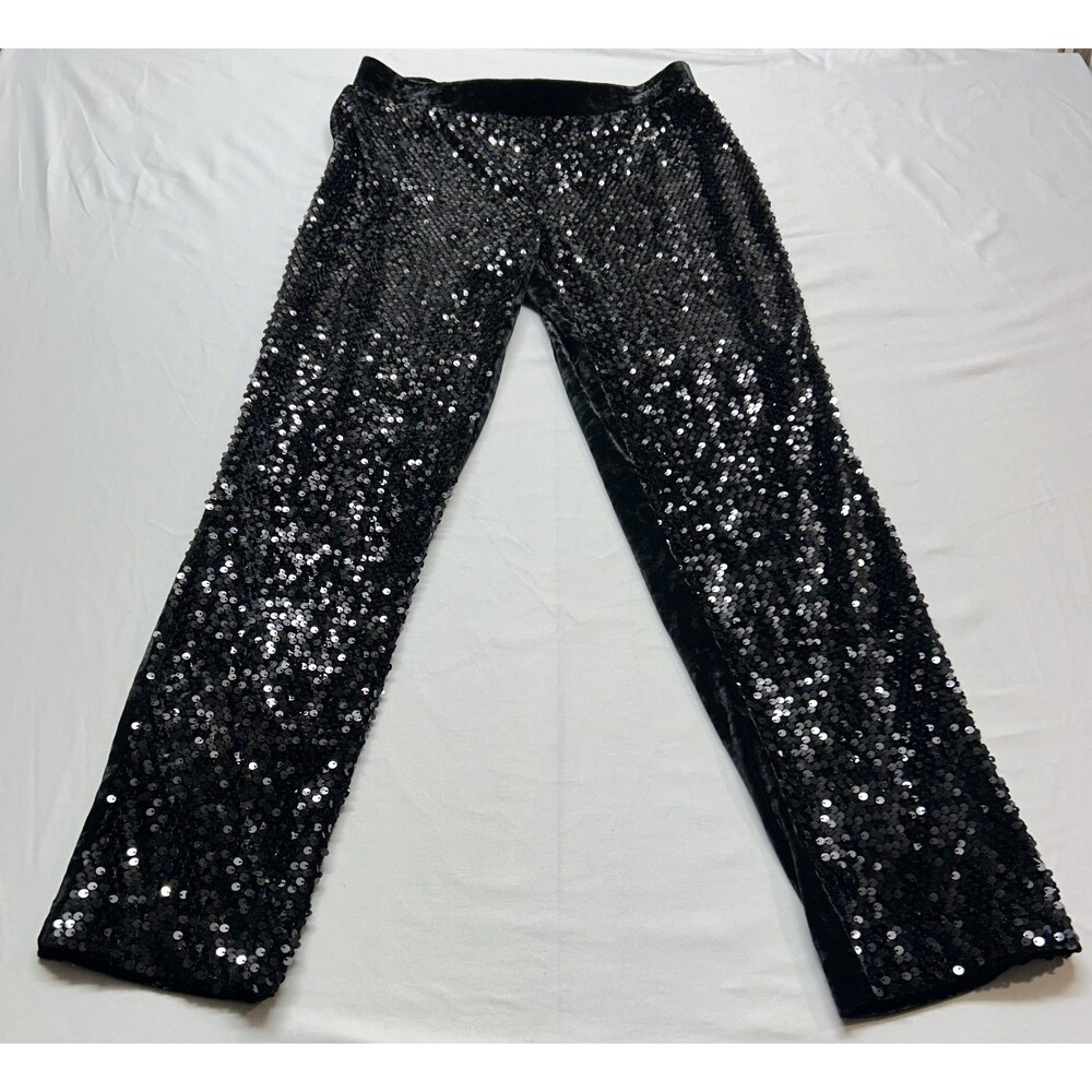 Chico's Glam Aesthetic Sequin Velvet Ankle-leg Party Pants Sz 2